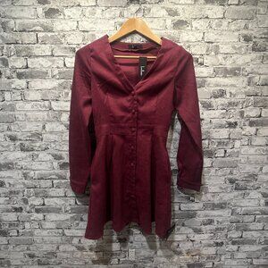 EUC Lulu's Burgundy Long Sleeve Fit &  Flare Dress Size Small